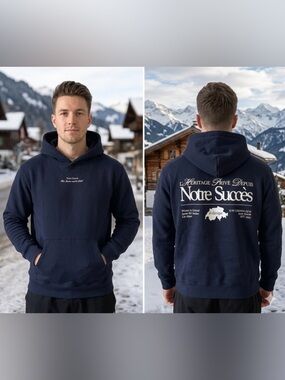 Classic Navy Men's Pullover Hoodie with Subtle Chest Script